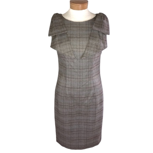 Laundry by Shelli Segal Menswear-Print Bow-Shoulder Dress Sz 4 - Picture 6 of 8